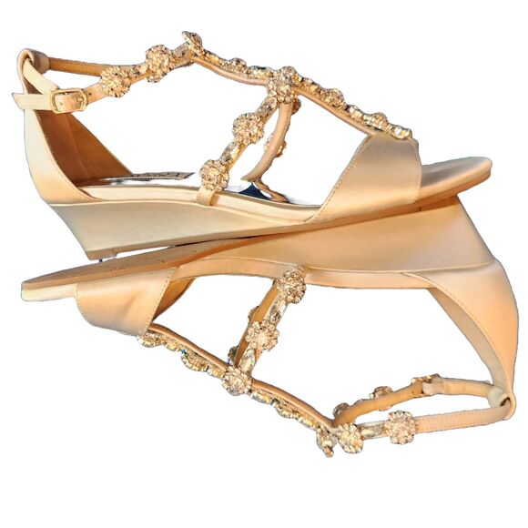 Badgley Mischka Ivory Satin Rhinestone Wedge 6 - Picture 4 of 6